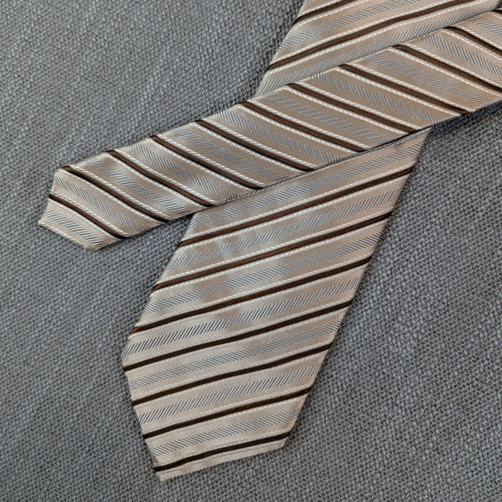 Ermenegildo Zegna Necktie Mens Silk Champagne Brown Diagonal Striped Italy